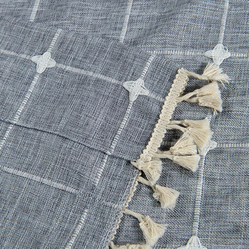 YoKii Boho Kitchen Curtains 36 Inch Length, Modern Farmhouse Cotton Linen Short Window Panel with Gingham Tassel
