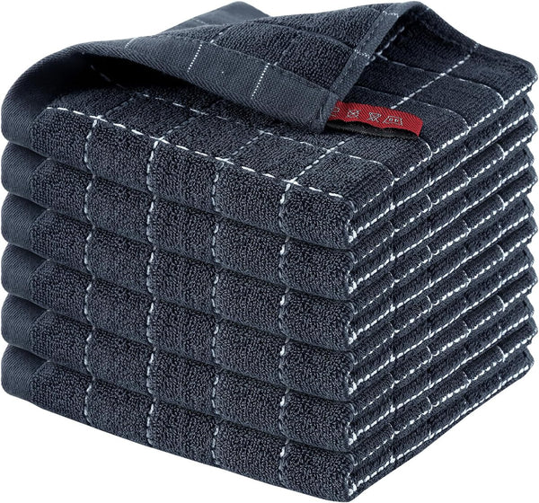 Homaxy 100% Cotton Terry Kitchen Dish Cloths, Ultra Soft and Absorbent, 6 Pack, 12 x 12 Inches, Dark Grey