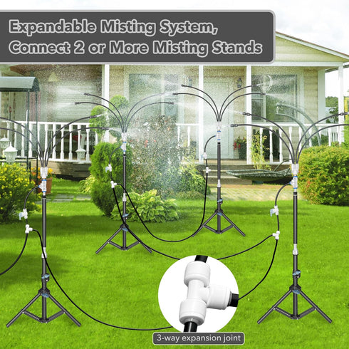 5.1FT 4-Way Expandable Standing Misters for Outside Patio, Adjustable Misting System, Misting Cooling System, Plant