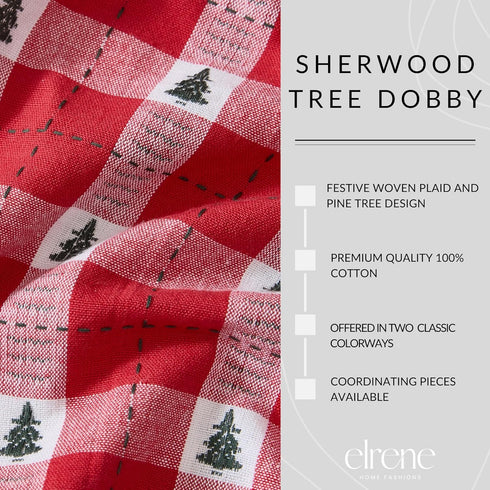13"x70", Elrene Home Fashions Sherwood Tree Dobby Christmas/Holiday Cotton Dining Table or Console Runner, Red