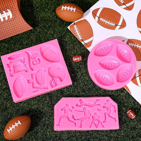 Whaline 3Pcs Football Fondant Mold, Sports Theme Silicone Mold for Cupcake Sugar Craft and Baking