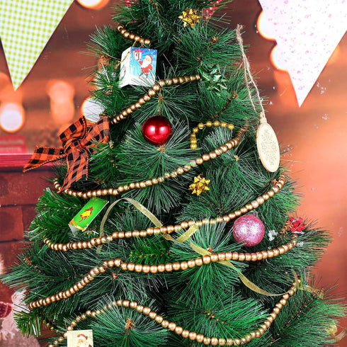 16 Feet Wooden Bead Garland for Christmas Tree Holiday Decoration (Gold)