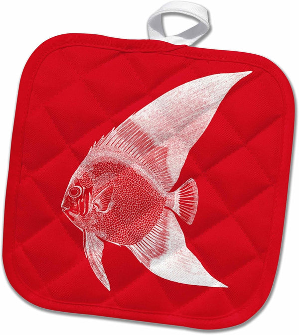 3D Rose Red Tropical Fish Print Pot Holder, 8 x 8, Exotic Bold Design