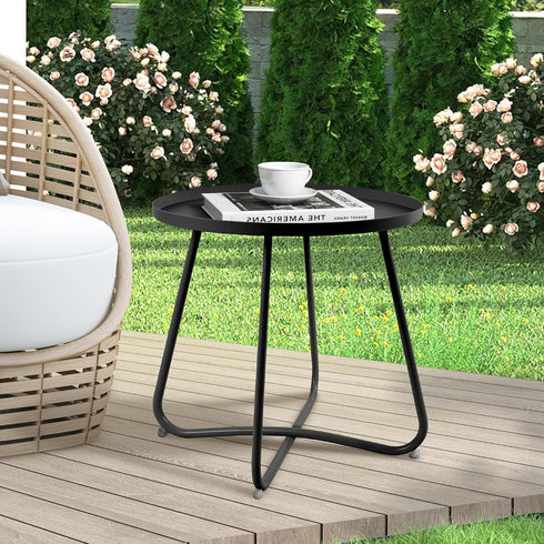18-Inch Jerry & Maggie Metal Patio Table - Indoor/Outdoor Round Side Table with Adjustable Feet for Living Room