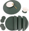 Jovono Faux Leather Round Placemats and Coasters, Wipeable Table Mats, Diameter 13'' and 3.9'', Green