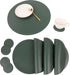 Jovono Faux Leather Round Placemats and Coasters, Wipeable Table Mats, Diameter 13'' and 3.9'', Green