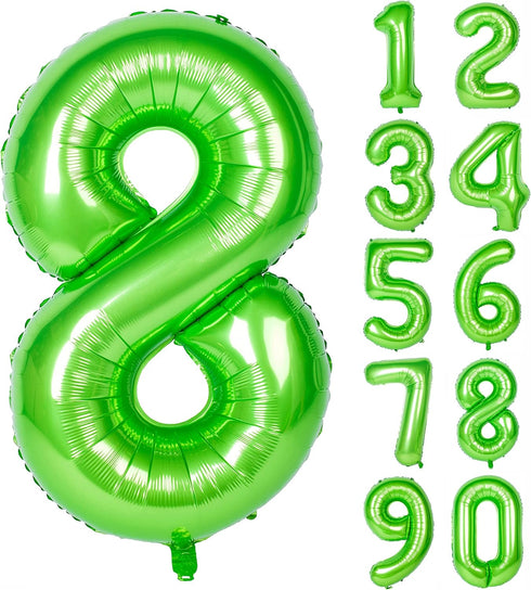 40 Inch Large Green Digital Balloon Number 8 - Helium Foil Polyester Film for Jungle Themed Birthday Party Decoration