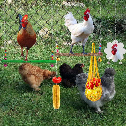 13 Pack Chicken Toys for Coop Accessories - Chicken Xylophone Toy, Chicken Mirror, Chicken Ladder Bridge, Coop Swing