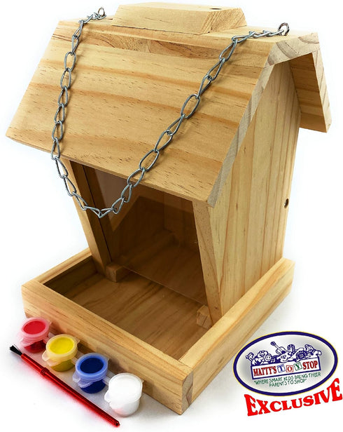 9" 4 1 Mtty's Toy Stop Paint Your Own Deluxe Large Wooden Bird Feeder (Includes Paints & Brush)
