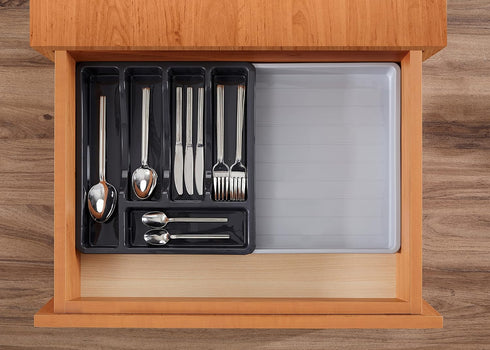 RoyalHouse Premium Cutlery Drawer Organizer - Expandable Utensil Holder with 6 Compartments, BPA-Free Plastic Storage