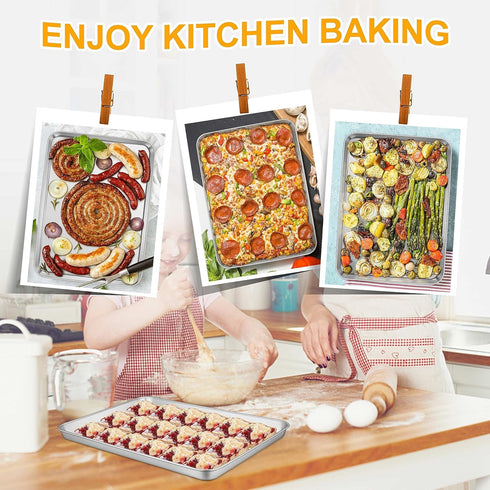 Joyfair 17.5 Inch Baking Sheet, Stainless Steel Half Size Cookie Sheet Pan, Heavy Duty Bakeware, Dishwasher Safe