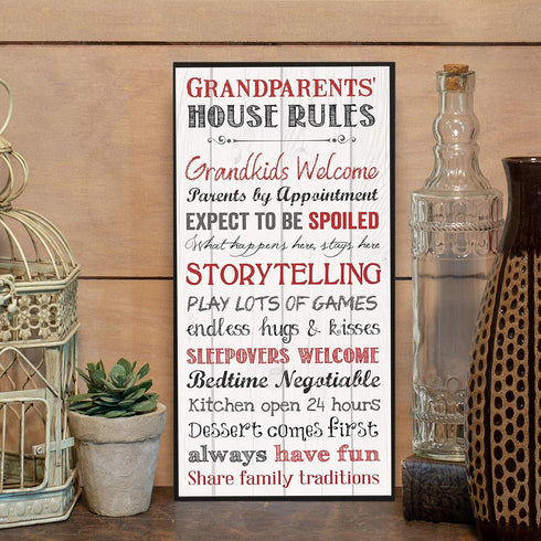 P. Graham Dunn Grandparents House Rules Wall Art Sign Plaque, 12 x 6 White