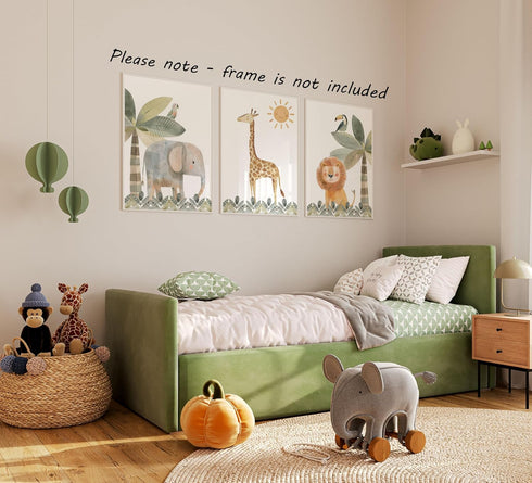 Set 3 (8x10) Eviepops Prints Cute Safari Animals of Unframed Prints for Baby Girl or Boy Nursery Bedroom Playroom