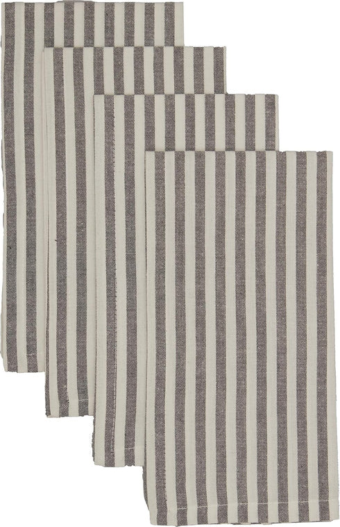 Set of 4 Farmhouse Ticking Stripe Gray Napkins, 18" x 18", Kitchen & Dining Decor in Farmhouse Style