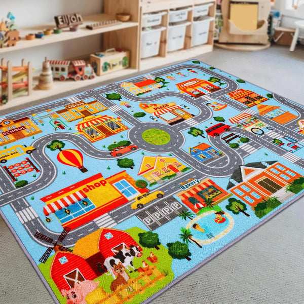 DINSUMRUG Car Rug for Kids, Car Play Mat Carpet, Extra Non-Slip Traffic Road