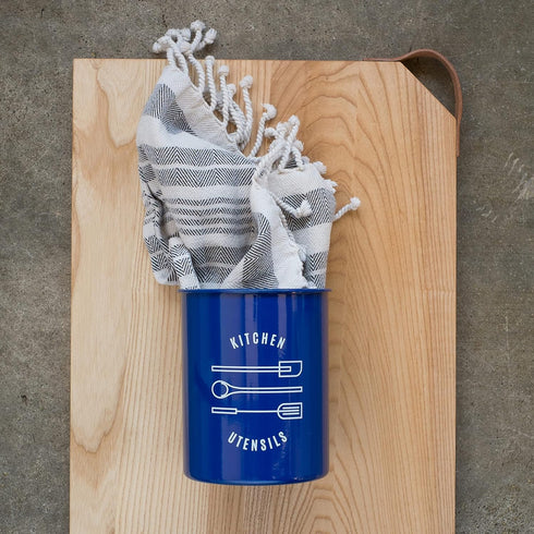 Now Designs Utensil Crock, Powder-Coated Steel, Navy Blue, 5x6 inches