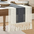 ZeeMart Macrame Style Bicolor Stitching Table Runner, 14 x 36 Inch Charcoal/Ivory,