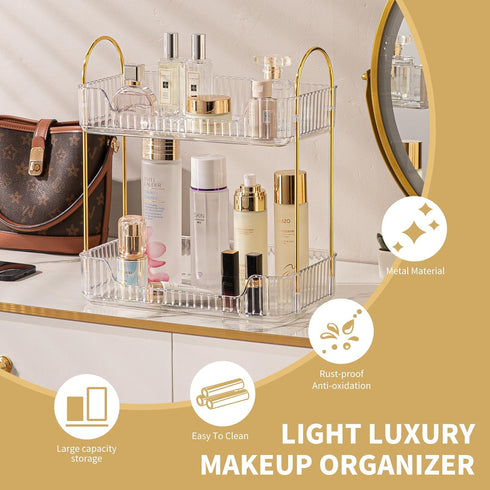 YCIA&DONE Bathroom Organizer Countertop, 2 Tiers Makeup Storage, Skincare Shelf, Perfume Holder for Vanity
