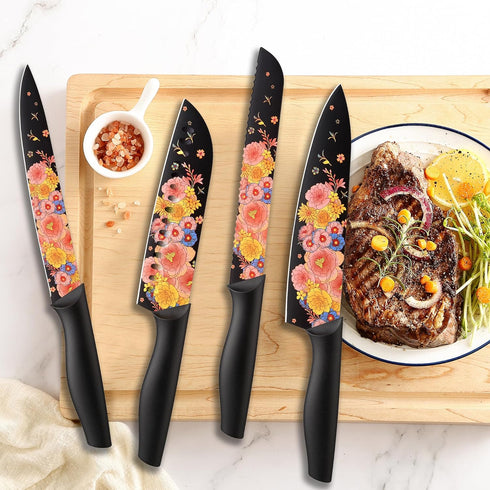 Marco Almond Knife Set, Artistic Designed Pattern Kitchen Knife, 6 Stainless Steel Kitchen Knives with Blade Guards