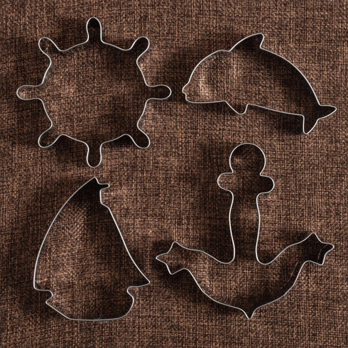 LILIAO Nautical Cookie Cutter Set - 4 Piece - Anchor, Sailboat, Rudder and Dolphin Biscuit Fondant Cutters
