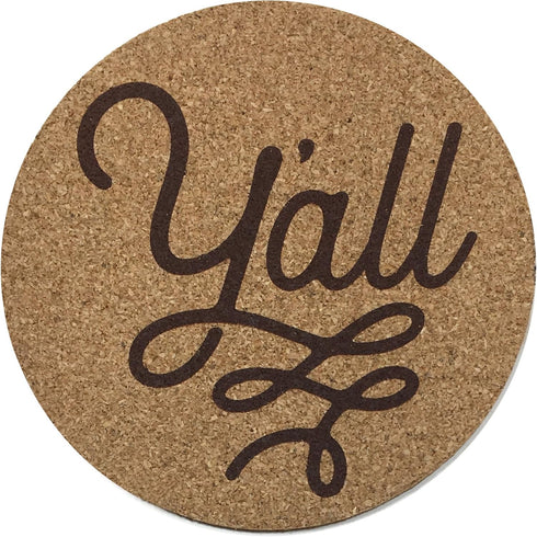Y'all Texas Coaster Set, 4 Cork Coasters, 3.5 Inch, Texas Gift