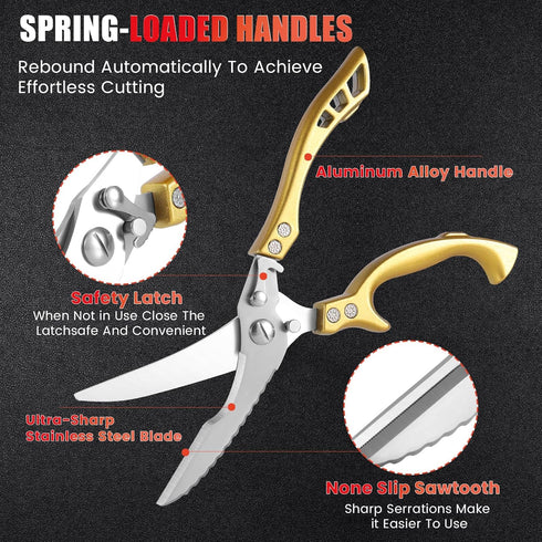 ANDONG Heavy Duty Kitchen Poultry Shears with Serrated Edge, Spring Loaded Kitchen Scissors, Professional Chicken
