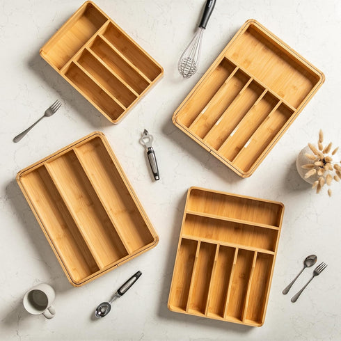 SMIRLY Bamboo Silverware Organizer for Drawer, Kitchen Utensil Organizer, Flatware & Cutlery Tray for Kitchen Drawers