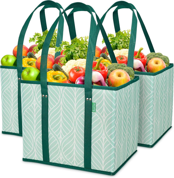 Creative Green Life Reusable Grocery Bags (3 Pack) Heavy Duty Reusable Shopping Bags for Groceries