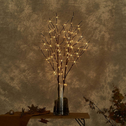LITBLOOM Lighted Brown Willow Branches 32IN, 100 LED with Timer, Battery Operated, Warm White Lights for Holiday