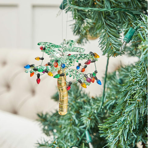 C&F Home Palm Tree with Christmas Lights Beach Coastal Ornament, Green
