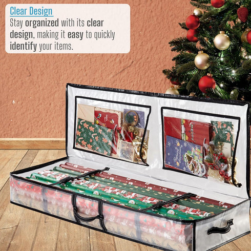 40 Inches 24 VENO Clear Wrapping Paper Organizer Storage Box for Christmas Gift Bags and Holiday Accessories, Underbed