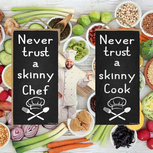 Popfizzy Funny Kitchen Wall Decor, Never Trust a Skinny Cook Sign, 5"x10", Skinny Chef Kitchen Decoration