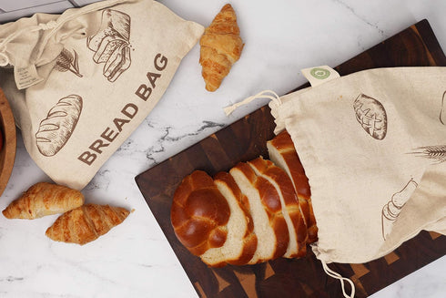 Reusable Bread Bags for Homemade Bread, 100% Organic Linen, 2 Large and 2 Extra Large Cloth Storage Bags