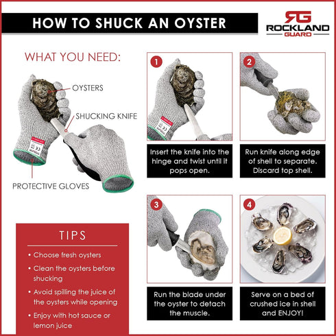 Rockland Guard Professional Oyster Shucking Knife Set - 3.5" Stainless Steel Shucker, Non-Slip Handle & Gloves