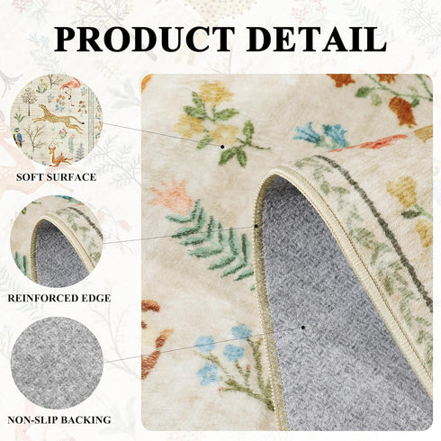 3x5 DUKINO Rug, Washable Animal Area Rug with Non Slip Vintage Design, Indoor Soft Low Pile Carpet for Bedroom