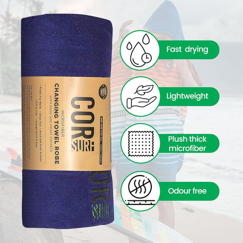 COR Surf Poncho Changing Towel Robe with Hood and Front Pocket | Thick Quick Dry Microfiber Wetsuit Poncho Towel