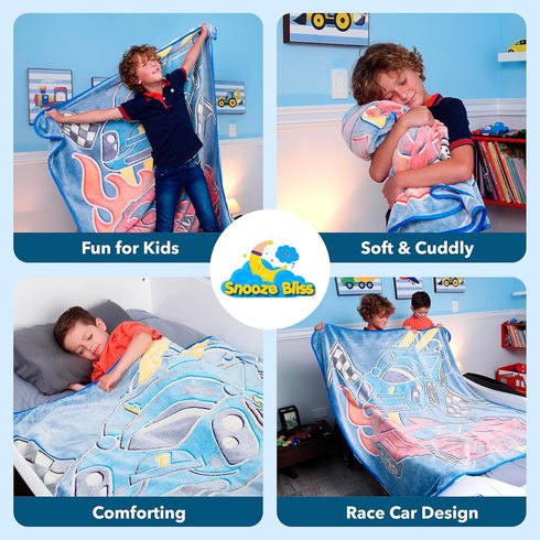 Glow in the Dark Race Car Throw Blanket – Fun Gift for Kids Who Love Toy Cars & RC Cars, Cool Hot Rod Design