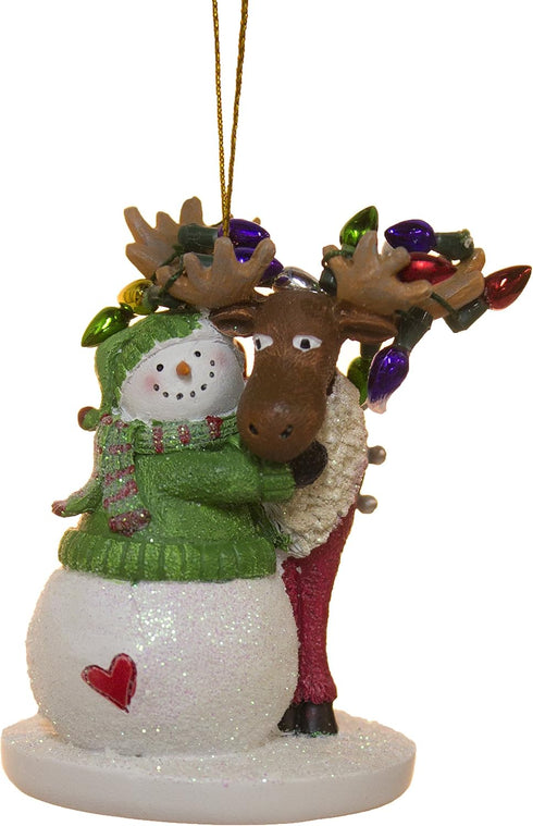 Moose with Snowman and Lights Christmas/Everyday Ornament for Holiday Decor