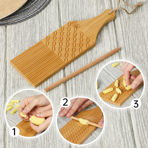 YORSEEK Combo Garganelli Board and Gnocchi Stripper Spaghetti Macaroni Pasta Board Bamboo Rolling Cavatelli Pasta Maker