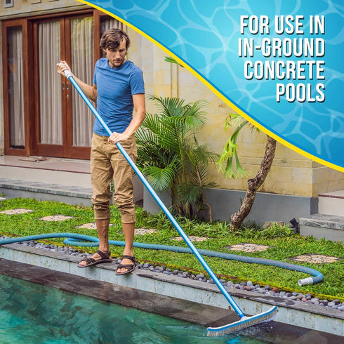 18" U.S. Pool Supply Pool Brush Head for Inground Pools - Stainless Steel Pool Brush, Metal Wire Bristles, Scrubbing