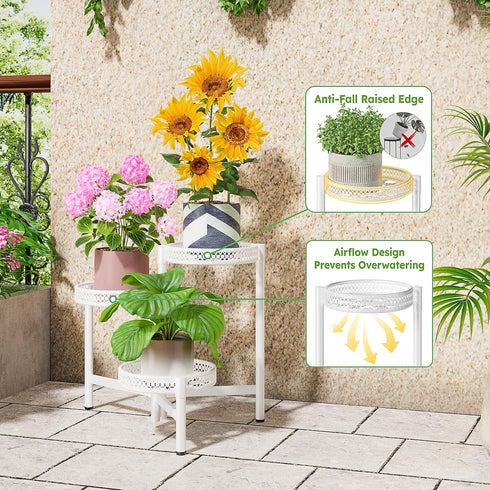 NQW 3 Tiered Tall Plant Stand Indoor Outdoor, Metral Plant Shelf for Corner Display Rack, Multi-Tier Folding Planter