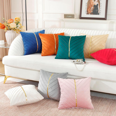 TAOSON Covers,Pack 2 Bed,18x18 inch Dark Orange Velvet Throw Pillow of with Gold Leather Valentines Day Decor Couch