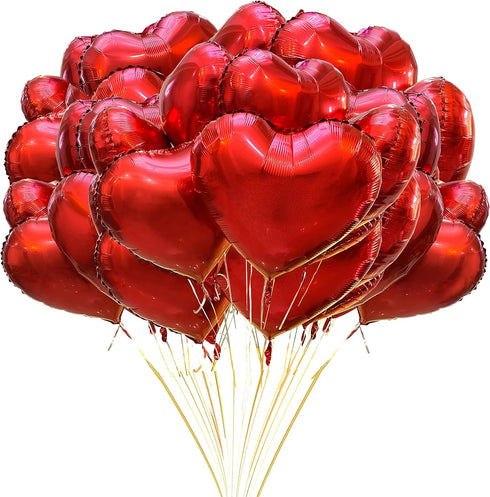 Jonhamwelbor 20Pcs 18 inch Red Foil Mylar Heart Shape Balloons for Valentines, Birthday, Wedding Party Decorations
