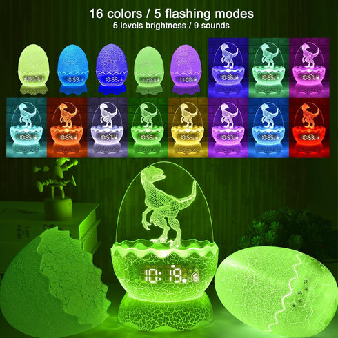 NNDHYA ZQY002 Dinosaur Egg Kids Clock | Alarm Clock | Colors Night Light | Lullaby Sound Machine |Bluetooth Speaker