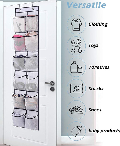 MISSLO Over The Door Shoe Organizer, 12 Large Mesh Pockets, Hanging Narrow Closet Door, White, 2 Pack