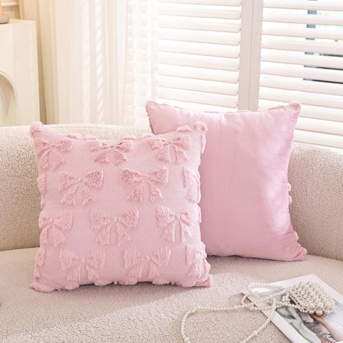 TAOSON Pack 2,Valentines 18x18 inch of Day Decoration Blue Cute Bow Soft Plush Faux Fur Jacquard Throw Pillows Soft
