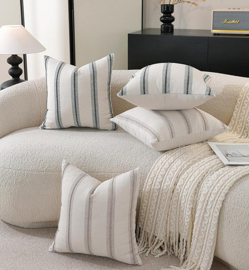 20x20 Set 2, Cethom Boho Throw Pillow Covers of Beige and Black Striped Decorative Pillow Cases for Couch Chair Bed