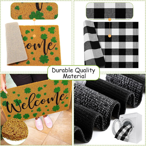Fabbay 2 Pcs Fall Welcome Doormat, Layered Buffalo Plaid Rug, Pumpkin Rug for Halloween Thanksgiving Indoor Outdoor