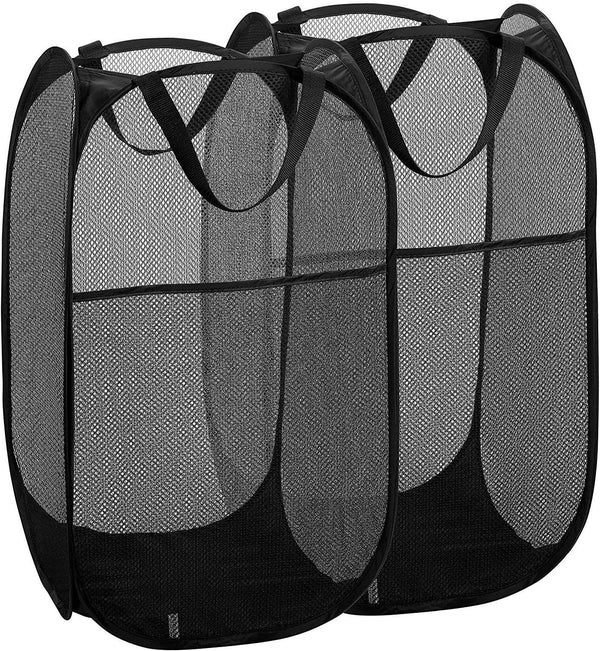 2 Packs Mesh Pop Up Laundry Hamper, Black, Portable Handles, Collapsible for Storage, Foldable for Travel