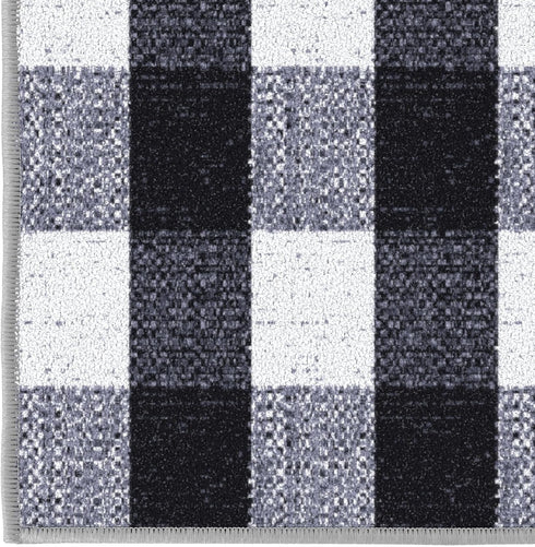 Ottomanson Rugs for Entryway, 2'3" x 3' Non Slip Buffalo Plaid Small Area Rug, Black/White